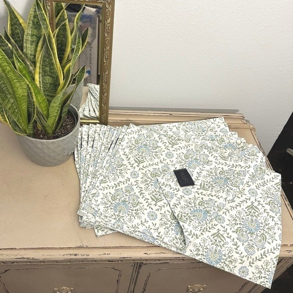 Rachel Roy Shabby Chic Floral Damask Blue Green White Placemats, Set of 12
